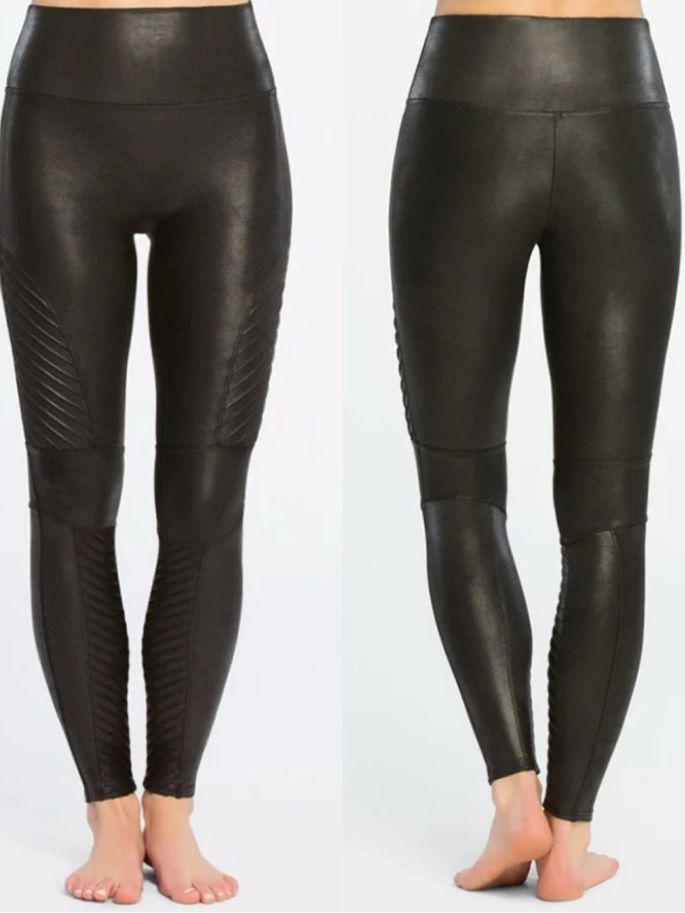 SPANX Slimming Shapewear Faux Leather Moto Leggings Tummy Control Black Small